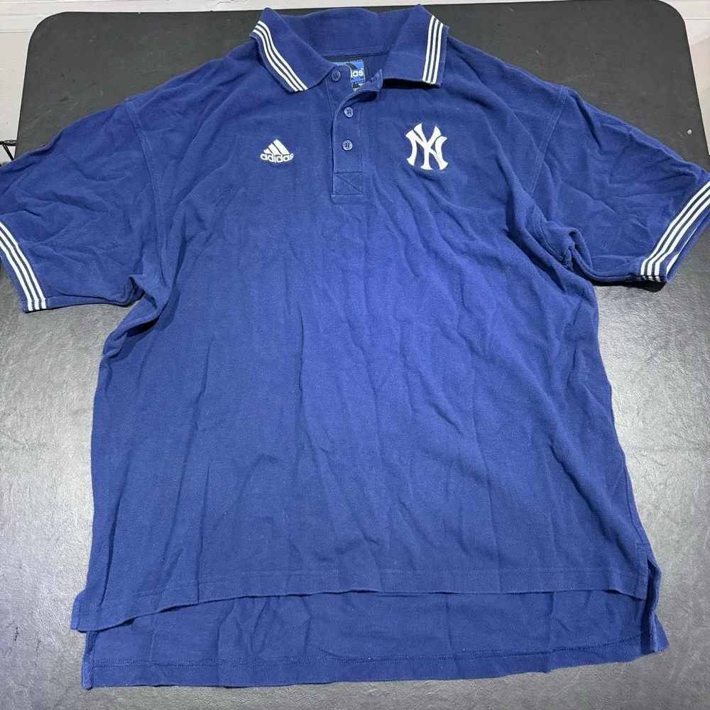 Men's Vintage Adidas Team New York Yankees Embroidered Blue Polo Shirt Size XL‎